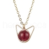 Glass Cat Shape Copper Wire Wrapped Pendant Necklaces NJEW-JN05258-4