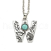 Letter A~Z Antique Silver Plated Alloy with Synthetic Turquoise Pendant Necklaces NJEW-G080-01W-1