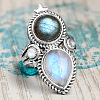 Teardrop & Oval Bohemian Style Zinc Alloy with Resin Imitation Moonstone/Rhinestone Finger Rings FS-WGFB6C4-01-1