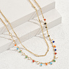Colorful Brass & Glass Seed Beads Tassel Double Layered Necklaces for Beach Vacation PT2083-4