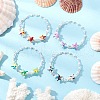 Starfish Synthetic Turquoise & Imitated Pearl Acrylic & Glass Twisted Bugle Beaded Bracelets for Women BJEW-JB11850-1