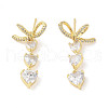Triple Heart Brass Micro Pave Clear Cubic Zirconia Dangle Earrings with Glass for Women EJEW-L285-008G-1