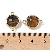 Brass Pave Natural Tiger Eye Faceted Flat Round Connector Charms G-U028-04G-02-3
