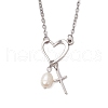 Stainless Steel & ABS Imitation Pearl Heart Cross Necklaces for Women NJEW-JN05201-01-2