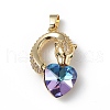 Real 18K Gold Plated Rack Plating Brass Micro Pave Clear Cubic Zirconia Pendants KK-C015-12G-13-1