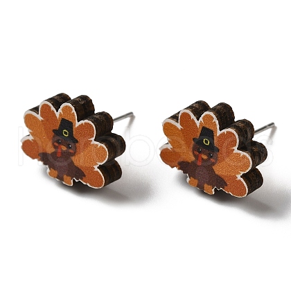 Wood Stud Earrings EJEW-Z054-01G-1