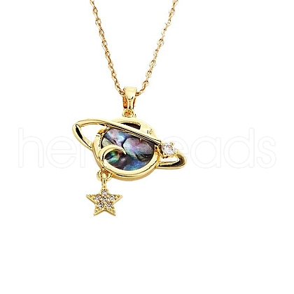 Fashionable Brass Pave Natural Paua Shell & Clear Cubic Zirconia Pendant Necklaces for Daily Parties QO9830-3-1