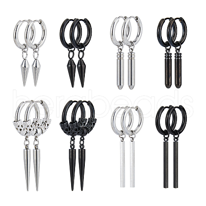 FIBLOOM 16Pcs 8 Style 304 & 201 Stainless Steel Dangle Hoop Earrings with Stainless Steel Pins EJEW-FI0002-92-1