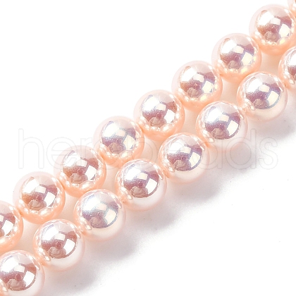 UV Plating Pearlized Glass Pearl Beads Strands GLAA-F128-01A-T09-1