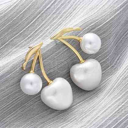 Cherry Brass Stud Earrings EJEW-V017-01A-G-1