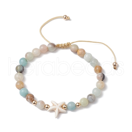Natural Flower Amazonite Round Beaded Braided Bead Bracelets BJEW-JB10692-01-1