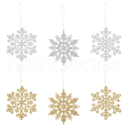 AHADERMAKER 12 Sets 6 Style Christmas Snowflake Plastic Pendant Decoration AJEW-GA0006-04-1