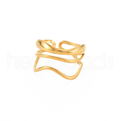 Ion Plating(IP) 304 Stainless Steel Wave Wrap Open Cuff Ring for Women RJEW-S405-236G-1