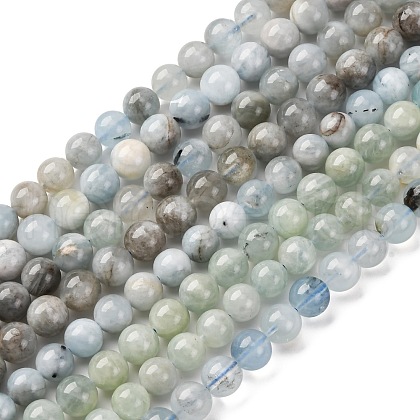 Natural Aquamarine Beads Strands G-P342-11-8mm-AB-02-1