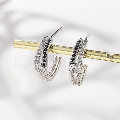 C-Shaped Brass Micro Pave Cubic Zirconia Stud Earrings for Women EJEW-G428-21P-01-1