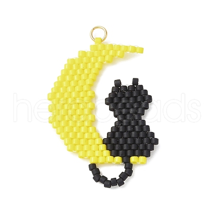 Handmade Glass Seed Beaded Moon with Cat Shape Pendants PALLOY-MZ00613-1