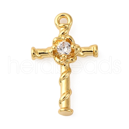 Brass Micro Pave Clear Cubic Zirconia Charms KK-V016-22F-G-1