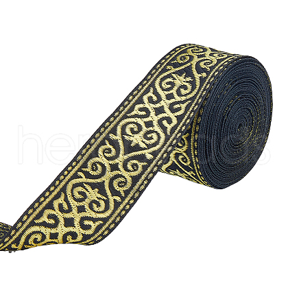 7M Ethnic Style Polyester Flower Jacquard Ribbons SRIB-WH0011-186A-1