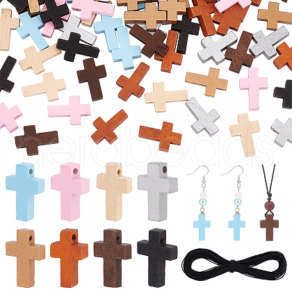   128Pcs 8 Styles Wood Dyed Pendants WOOD-PH0002-49-1