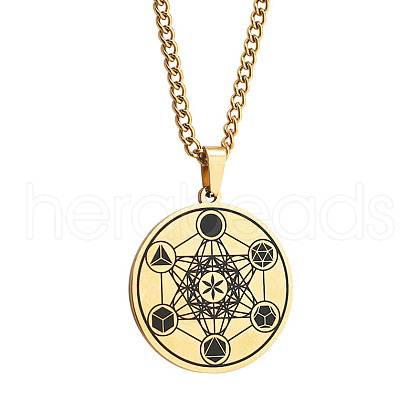 Stainless Steel Flower of Life Metatron Angel Solomon Pendant Necklaces BU8279-1-1