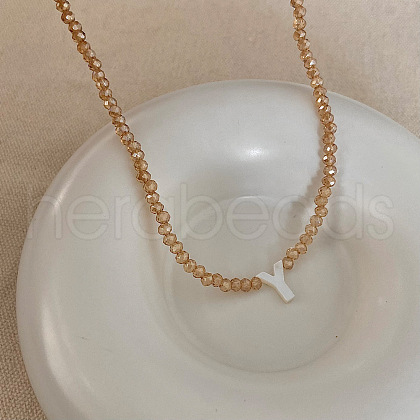 Natural Shell Initial Pendant Glass Beaded Pendant Necklaces FS-WG76541-25-1