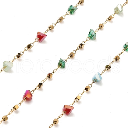 Colorful Faceted Triangle Glass & Cube Beaded Link Chains CHS-G028-17G-1