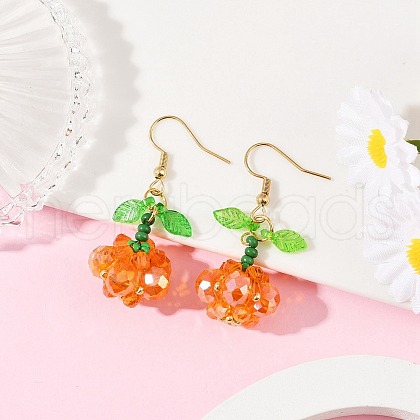 Halloween Theme Pumpkin Handmade Glass Seed Beaded Dangle Earrings EJEW-MZ00480-01-1