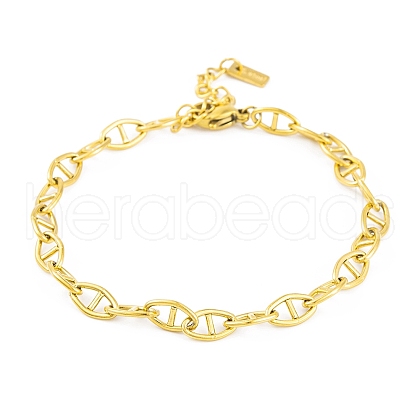 Ion Plating(IP) 304 Stainless Steel Mariner Link Chain Bracelets for Women BJEW-A013-01G-1