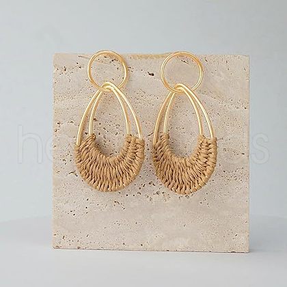 Woven Teardrop Alloy Raffia Stud Dangle Earrings FS-WG09963-02-1
