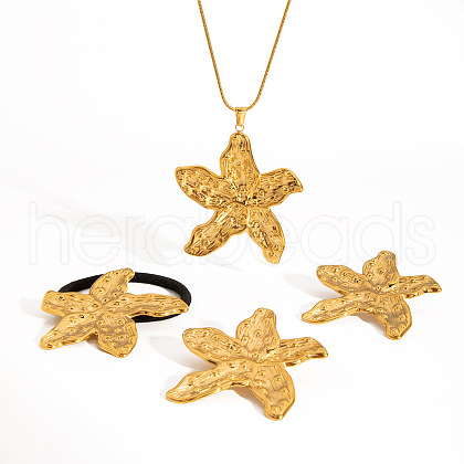 Ocean Starfish Stainless Steel Stud Earrings & Pendant Necklaces & Hair Tie Set for Women XQ7683-1-1