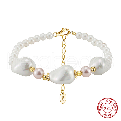 Mother's Day Jewellery Adjustable Shell Pearl Beaded Bracelets BJEW-L692-008G-1