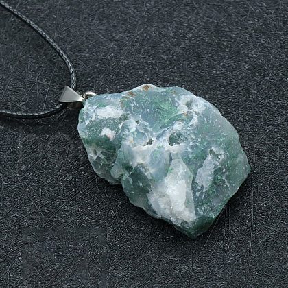 Natural Moss Agate Raw Rough Nuggets Pendant Necklace FS-WG50F2C-18-1