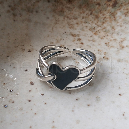 Heart Rhodium Plated 925 Sterling Silver with Epoxy Cuff Rings FS-WG79098-01-1