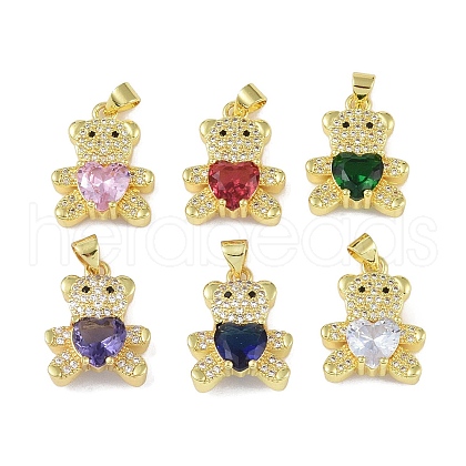 Brass Micro Pave Cubic Zirconia Pendants KK-P266-17G-1