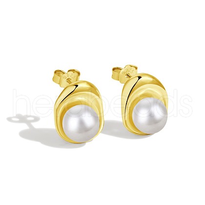 Mother's Day Jewellery 925 Sterling Silver Pearl Stud Earrings for Women EJEW-P231-79G-1
