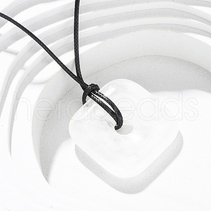 Natural Quartz Crystal Square Pendants Black PU Leather Cord Necklaces NJEW-K285-01A-1