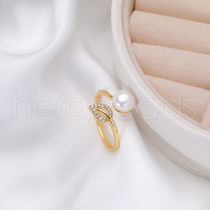 Mother's Day Jewellery Natural Freshwater Pearl with Clear Cubic Zirconia Cuff Rings WGACE42-17-1
