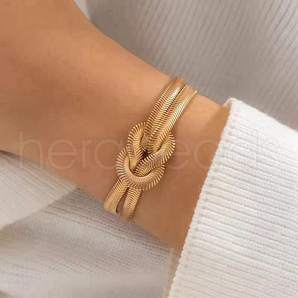 304 Stainless Steel Snake Chain Bracelets for Women BJEW-G744-01G-1
