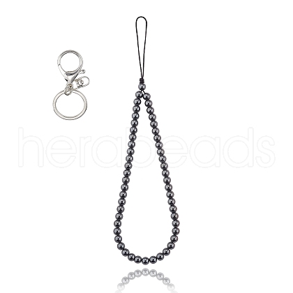 Synthetic Hematite and Iron Alloy Lobster Claw Clasp Keychain HJEW-SW00007-11-1