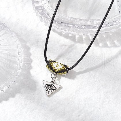 Glass Seed Beaded & Alloy Triangle Evil Eye Pendant Necklaces NJEW-MZ00110-04-1
