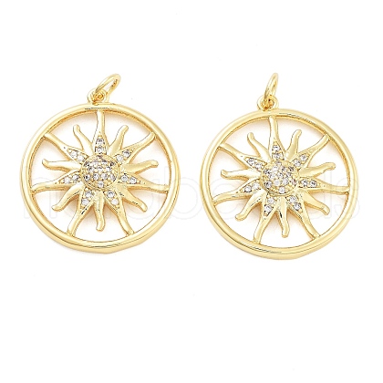 Sun Rack Plating Brass Micro Pave Clear Cubic Zirconia Pendants KK-NH0001-06A-G-1