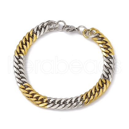 Two Tone Vacuum Plating 201 Stainless Steel Curb Chain Bracelet with 304 Stainless Steel Clasps for Men Women BJEW-M235-02E-GP-1