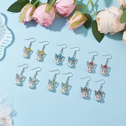 Angel Handmade Glass Seed Beads Dangle Earrings for Women EJEW-MZ00394-1