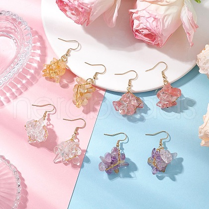 Natural Mixed Stone Beads & Glass Beads Chip Dangle Earrings EJEW-JE06386-1