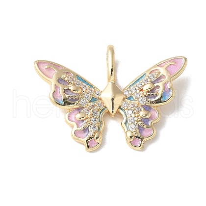 Brass Micro Pave Clear Cubic Zirconia and Enamel Pendants KK-Q031-07G-1