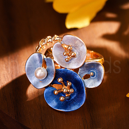 Zinc Alloy & Enamel & Imitation Pearl Finger Rings for Women FS-WG387E6-01-1