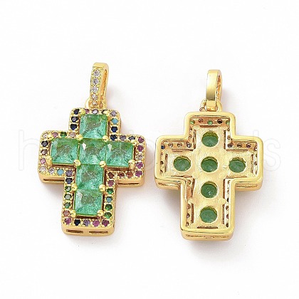 Brass Micro Pave Clear Cubic Zirconia Pendants ZIRC-F135-24G-03A-1