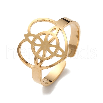 Heart with Sailor's Knot 304 Stainless Steel Open Cuff Ring for Women RJEW-E073-01G-1