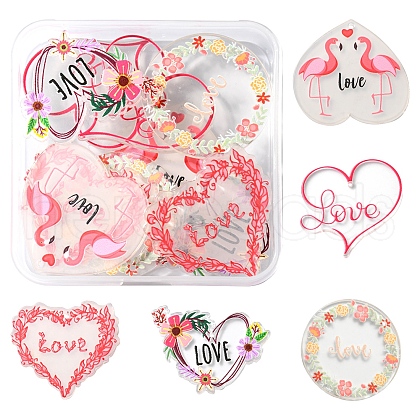 10Pcs 5 Styles Valentine's Day Theme Acrylic Pendants MACR-FS0001-40-1