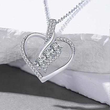 Valentine's Day Brass Micro Pave Clear Cubic Zirconia Heart Pendant Necklaces for Women FS-WG242A9-01-1